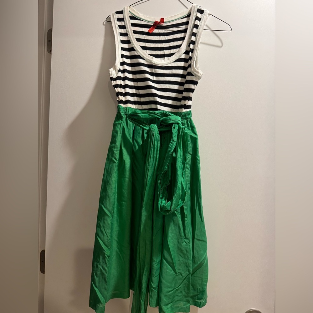 LIKE NEW! Anthropologie Striped top Flowy Green bottom Dress Sz M